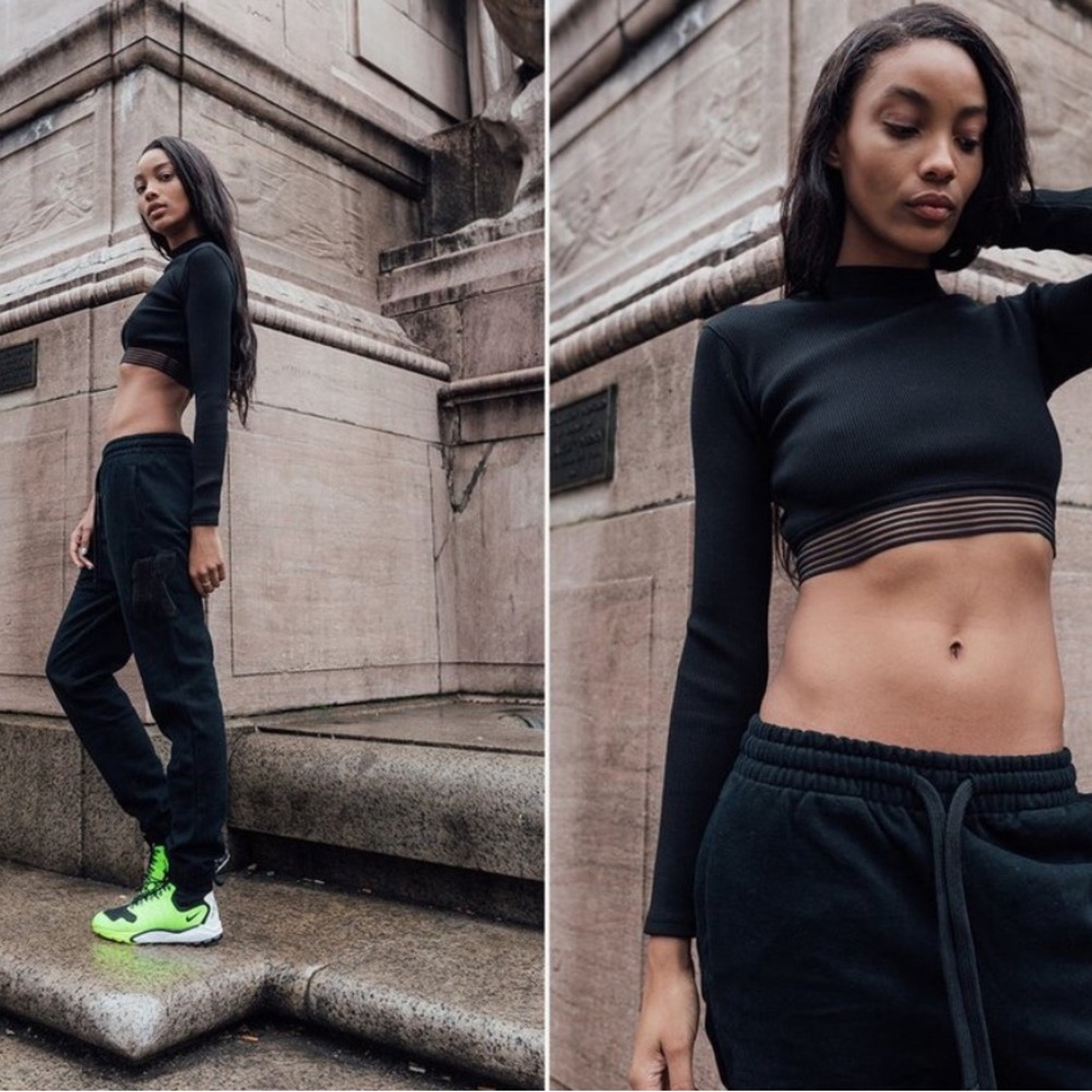 Kith Black Long Sleeve Crop Top, Size Medium